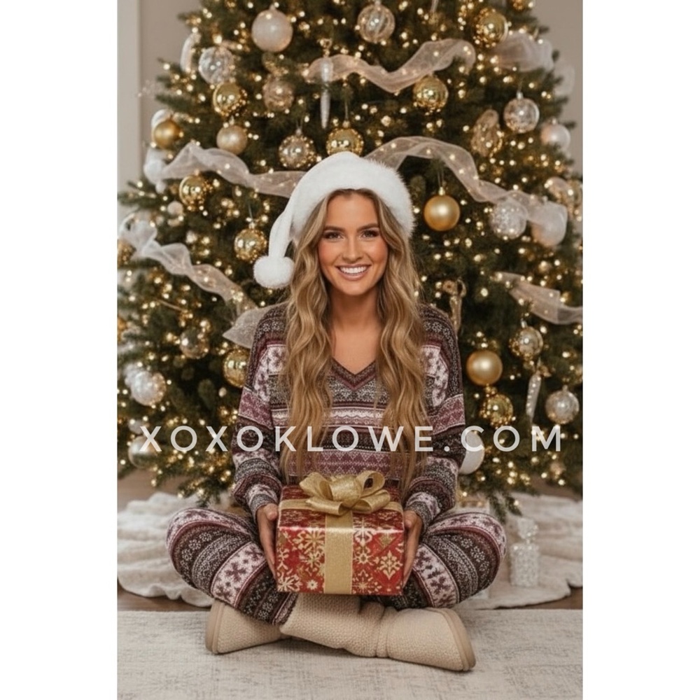 Peach Love Burgundy Faire Isle Pajama Set | Soft Knit Loungewear - Picture 7 of 10